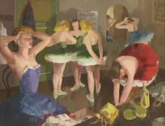 Gordon Wesley, Untitled, Gordon Wesley (1925-2015) Backstage oil on canvas 71 x 92cm .