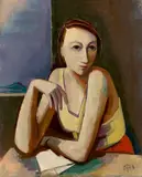 Mädchen am Tisch by Karl Hofer, 1933, Öl auf Leinwand, sold Nov 2019