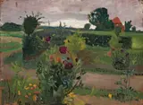 Paula Modersohn-Becker, Bauerngarten mit rotem Haus, Um 1902, Tempera auf Pappe