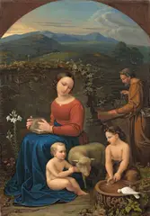 Ludwig Emil Grimm, Heilige Familie mit Johannesknaben in einer Landschaft, 1822, Öl auf Leinwand. Doubliert