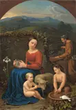 Ludwig Emil Grimm, Heilige Familie mit Johannesknaben in einer Landschaft, 1822, Öl auf Leinwand. Doubliert