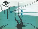 Sigmar Polke, Ohne Titel, 1985, Acryl auf bedrucktem Stoff