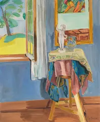 Atelierinterieur in Langenargen“. Um 1927 (?) by Hans Purrmann, Öl auf Holz, fest auf Holz montiert, sold Dec 2022