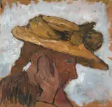 Paula Modersohn-Becker, Mädchen mit Strohhut im Profil nach rechts, Um 1905, Tempera auf Pappe