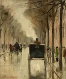 Lesser Ury, Berliner Straßenszene im Spätherbst, Um 1920, Öl auf Leinwand