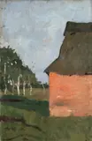 Paula Modersohn-Becker, Rotes Haus. Verso: Landschaft mit Birkenstämmen am Moorgraben, 1903, Öl auf Pappe