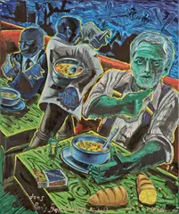 dans Paris Bar (droping Michel) by Jörg Immendorff, 1991, Öl auf Leinwand, sold May 2008