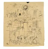 Sonnenaufgang im Arbeiterviertel by George Grosz, 1918, Tuschfeder, stellenweise laviert, auf Velin, sold Nov 2011