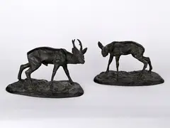 Roe and Doe by František Rous, First third of 20th century, Patinated bronze, sold Mar 2023