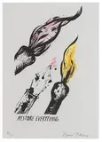 11 Plates from Jots and Tittles Portfolio by Raymond Pettibon, 1998, Lithographs on Rives BFK paper with hand coloring, with title page and colophon, sold Jun 2018