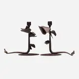Albert Paley, Tuft candleholders, pair, 1993, forged mild steel with a blackened patina