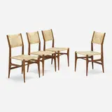 Gio Ponti, Dining chairs model 116, set of four, c. 1950, walnut, plastic cord