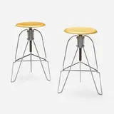Jeff Covey, Covey Model Six stools, pair, chrome-plated steel, maple plywood, aluminum