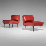 Edward Wormley, Gabrielle chairs model 4827, pair, leather, patinated brass