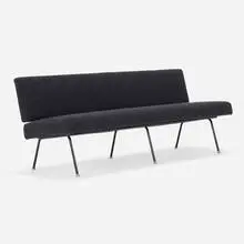 Sofa, model 32 by Florence Knoll, enameled steel, wool upholstery, sold Mar 2024