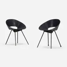 Donald Knorr, Chairs model 132U, pair, 1948, enameled steel