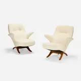 Theo Ruth, Penguin lounge chairs, pair, 1957, upholstery, oak