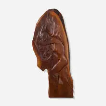 Untitled (New Hope Modern-style wall plaque) by Gino Russo, c. 1970, walnut, sold Mar 2024