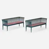 Eliel Saarinen, Blue Sofa, pair, c. 1929 / 1983, lacquered wood, upholstery