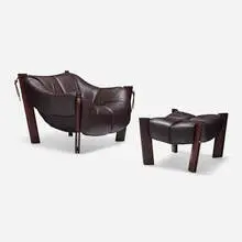 Percival Lafer, Lounge chair, model MP 211, and ottoman, c. 1975, rosewood, leather, chrome-plated steel