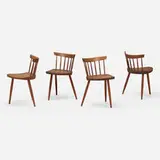 Mira chairs, set of four by George Nakashima, 1956, American black walnut, hickory, sold Mar 2024