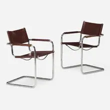 Matteo Grassi, MG chairs, pair, 1979, chrome-plated steel, leather