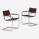 Matteo Grassi, MG chairs, pair, 1979, chrome-plated steel, leather