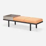 Contract Bench System by George Nelson & Associates, 1958, enameled steel, upholstery, stainless steel, sold Mar 2024