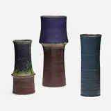 Collection of three vases by Annikki Hovisaari and Liisa Hallamaa, c. 1960, glazed stoneware, glazed porcelain, sold Feb 2024