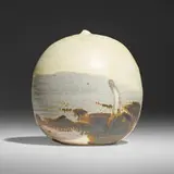 Untitled (Closed Form with rattle) by Toshiko Takaezu, c. 1985, glazed porcelain, sold Feb 2024