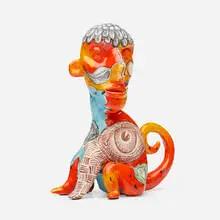 Untitled (from the Post Columbus series) by Michael Lucero, 2016, glazed and hand-painted earthenware, sold Feb 2024