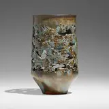 Weed pot by Gertrud and Otto Natzler, 1964, earthenware with Light Steel Blue Mat glaze, sold Feb 2024