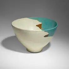 Landscape bowl by Wayne Higby, c. 1980, glazed and raku-fired earthenware, sold Feb 2024