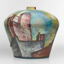 Lidya Buzio, Soho Roofscape II, 1987, earthenware painted with color oxide slips, burnished, fired, and waxed
