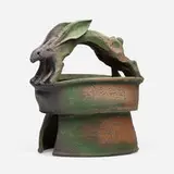Ken Ferguson, Double Hare Handle Basket, 1990, raku-fired stoneware