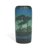 Lorinda Epply for Rookwood Pottery, rare earthenware Green Vellum scenic landscape vase