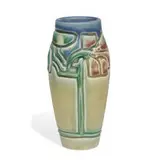 deeply incised earthenware vase with stylized flowers by Kiiche Yamada for Rookwood Pottery, sold Jun 2021