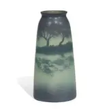 earthenware Vellum glaze vase decorated with a scenic landscape by Edward T. Hurley for Rookwood Pottery, sold Jun 2021
