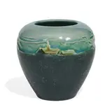 Sallie Toohey for Rookwood Pottery, rare carved earthenware vase decorated with a scenic landscape
