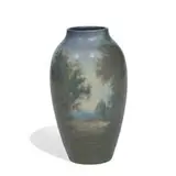Edward Diers for Rookwood Pottery, earthenware Vellum glaze vase with scenic landscape decoration