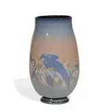 porcelain vase decorated with blue jays by Edward T. Hurley for Rookwood Pottery, sold Jun 2021