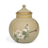 Matthew Daly for Rookwood Pottery, Aesthetic Movement earthenware Dull Finish scent jar with reversible lid having app...