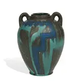 porcelain Mat Moderne glaze vase with geometric squeezebag decoration by Wilhelmine Rehm for Rookwood Pottery, sold Jun 2021