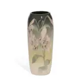 Irene Bishop for Rookwood Pottery, earthenware Iris glaze vase with Asiatic lily decoration