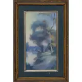 Fred Rothenbusch for Rookwood Pottery, Reflections: Vellum glaze plaque decorated with a scenic landscape tile