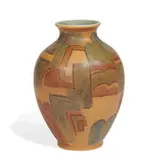 Art Deco porcelain vase with geometric decoration by Wilhelmine Rehm for Rookwood Pottery, sold Jun 2021