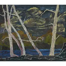 Frederick Remahl, Landscape of Trees Before a Body of Water and Mountains