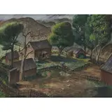 Charles Ragland Bunnell, Early Farmyard Scene with Farmer Pumping Water, 1933