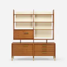display cabinet, model 2140 by Gio Ponti, 1957, Italian walnut, lacquered wood, brass, sold Oct 2018