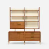 display cabinet, model 2140 by Gio Ponti, 1957, Italian walnut, lacquered wood, brass, sold Oct 2018